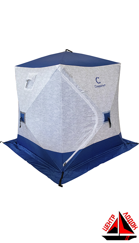 Палатка зимняя куб СЛЕДОПЫТ 1,5 х1,5 м Oxford 210D PU 1000 S по полу 2,2 кв.м цв. синий/белый с принтом